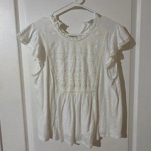Lucky Brand White Short Sleeve Blouse